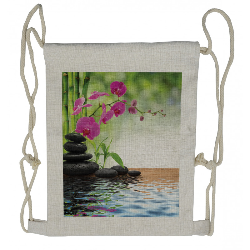 Bamboo Tree Orchid Stones Drawstring Backpack