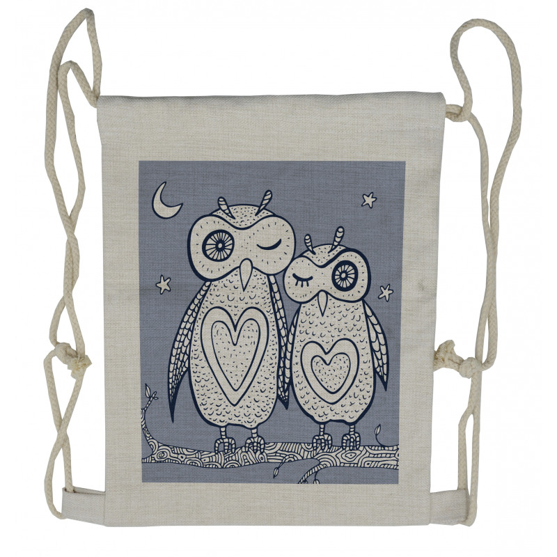Night Bird Couple Doodle Drawstring Backpack