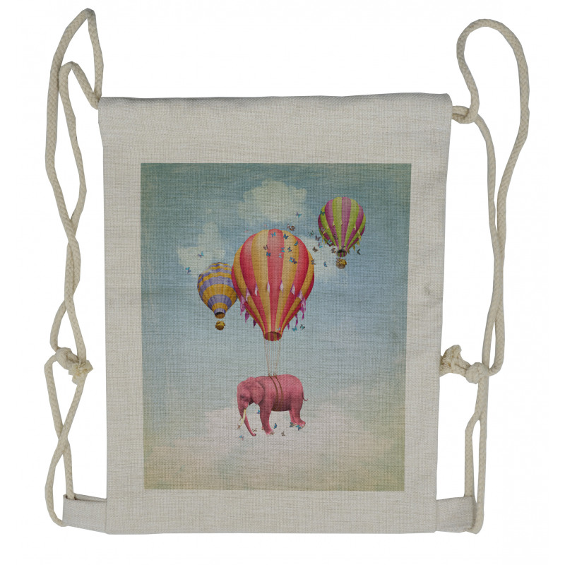 Pink Elephant in Sky Drawstring Backpack