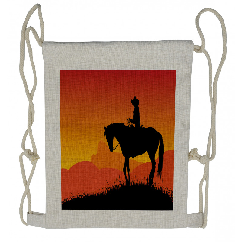 Lonely Cowboy Horseback Drawstring Backpack