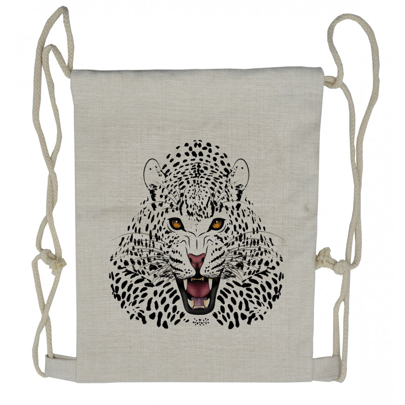 Angry Wild Leopard Drawstring Backpack