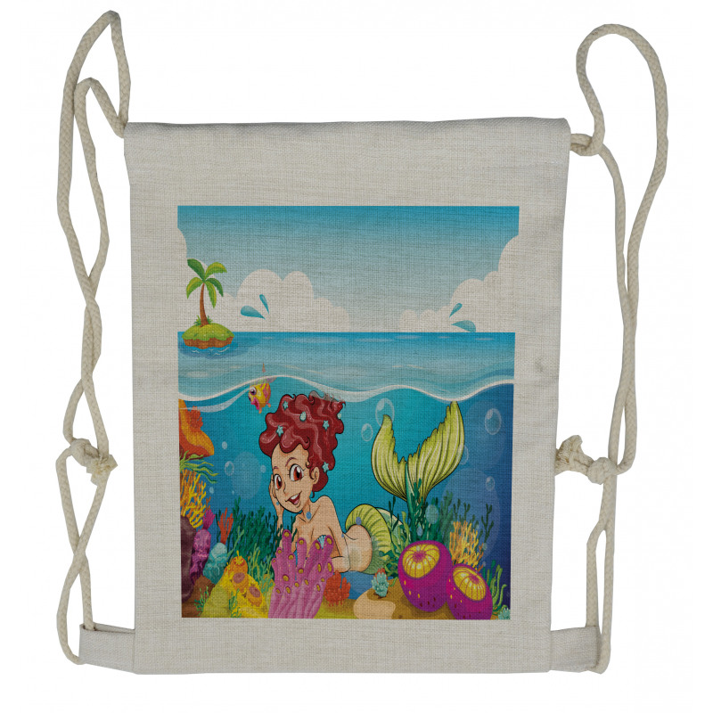 Palm Trees in Island Drawstring Backpack