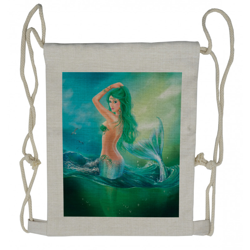 Mermaid Tail Waves Sea Drawstring Backpack