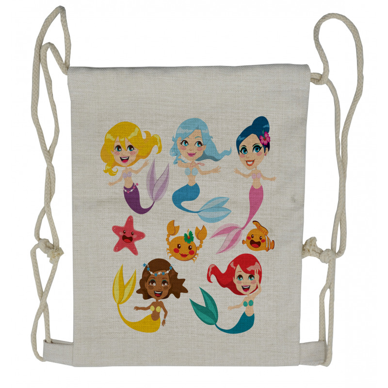 Mermaids Sea Friends Drawstring Backpack