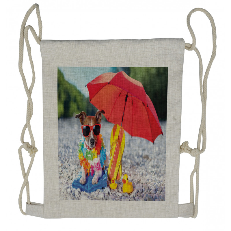 Funny Hawaiian Dog Beach Drawstring Backpack