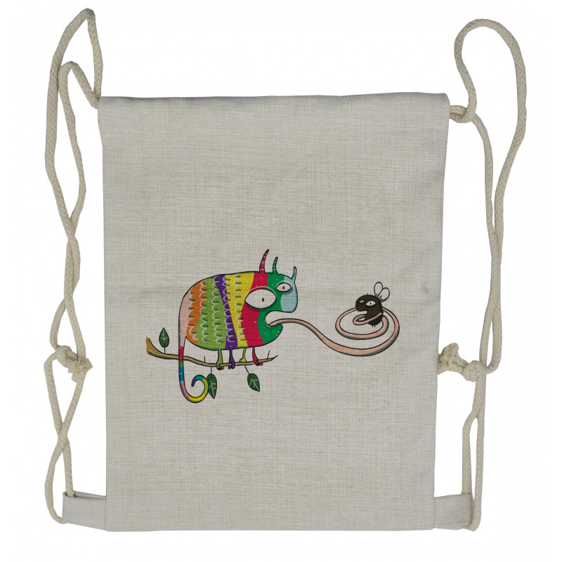 Chameleon on Branch Drawstring Backpack