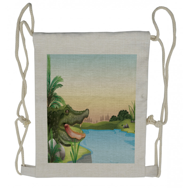 Palms Crocodiles Humor Drawstring Backpack