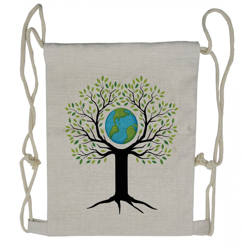 Green Friendly Earth Drawstring Backpack