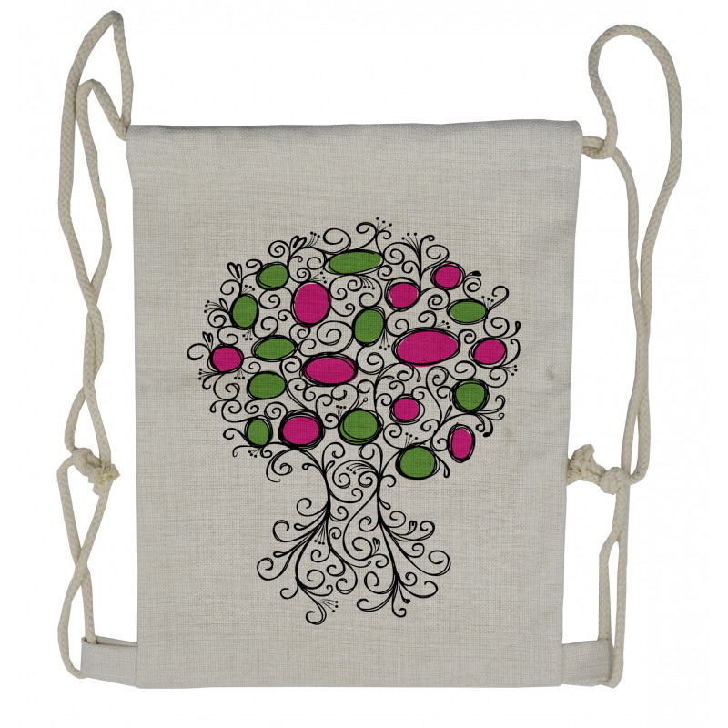 Pink Green Spring Tree Drawstring Backpack