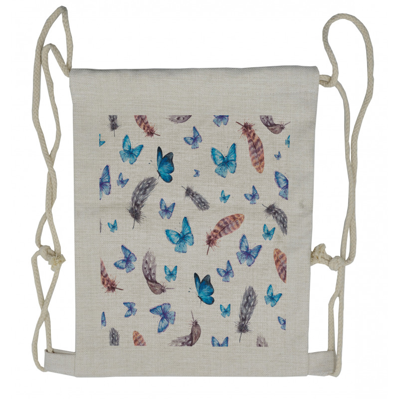 Feathers and Butterfly Drawstring Backpack