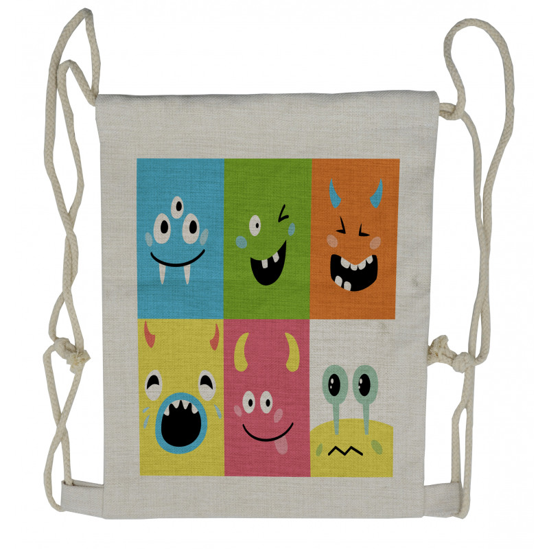 Colorful Blocks Emoticon Drawstring Backpack