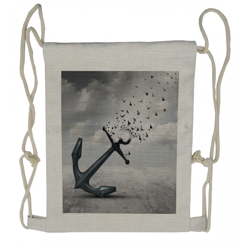 Flying Seagulls Grey Drawstring Backpack