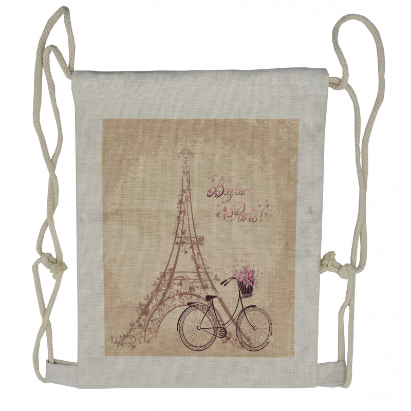 French Eiffel Tower Drawstring Backpack