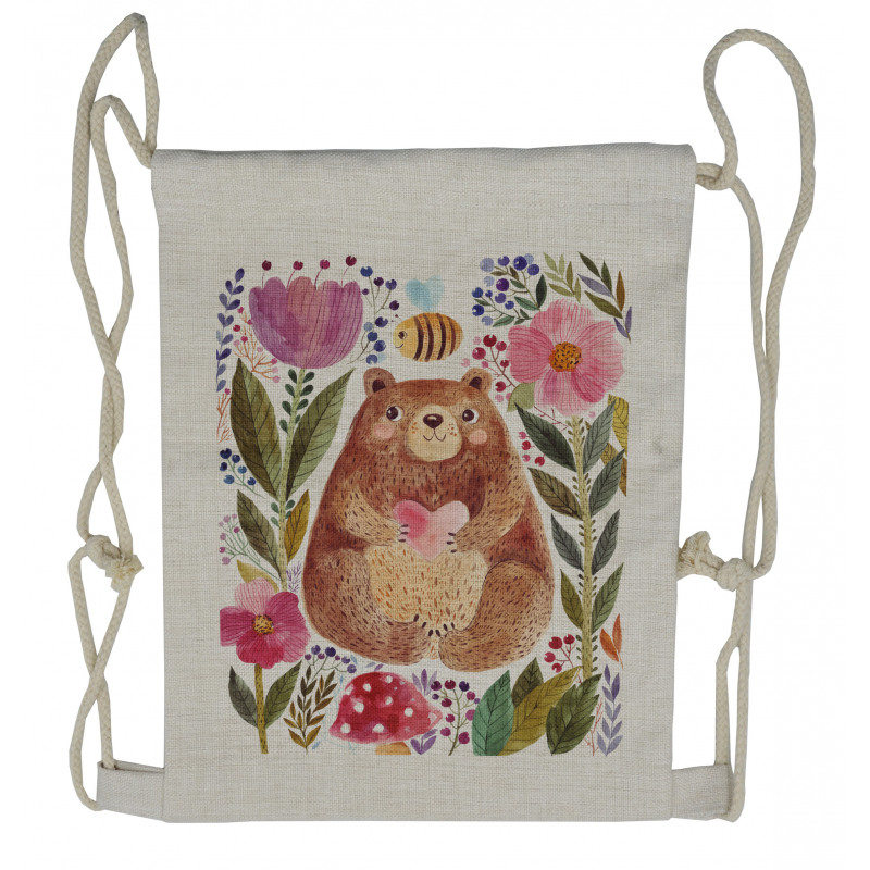Bear with Flowers Drawstring Backpack