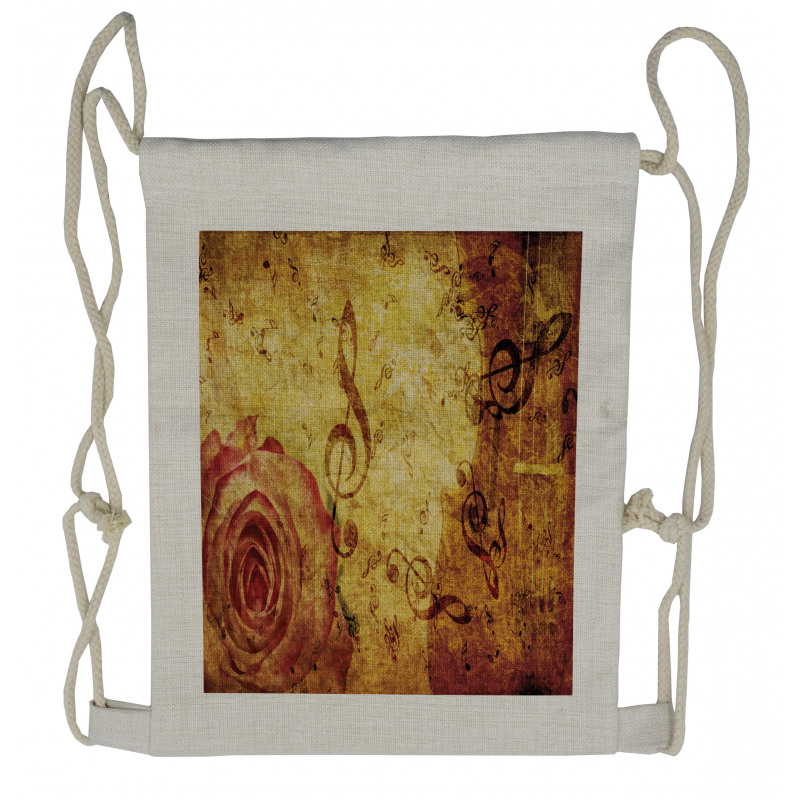 Old Rose Music Note Shabby Drawstring Backpack