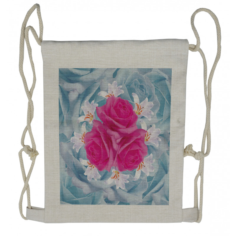 Graphic Roses and Lilies Drawstring Backpack