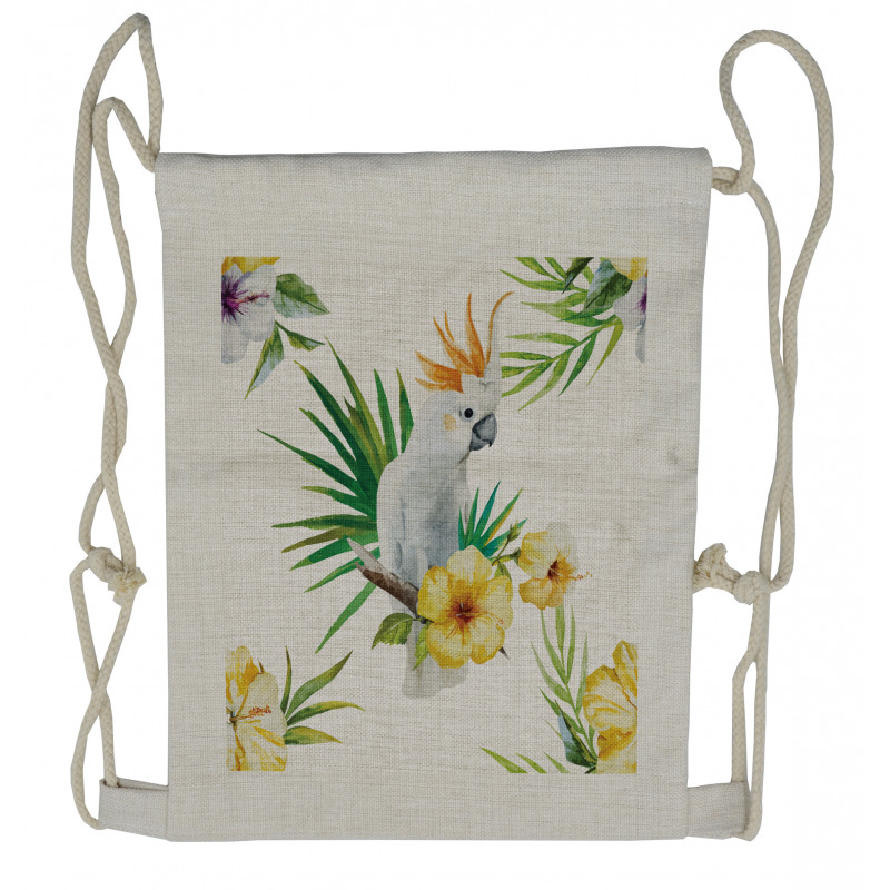 Hibiscus with Wild Birds Drawstring Backpack