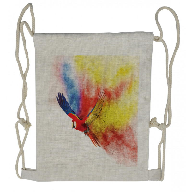 Parrot with Feathers Drawstring Backpack