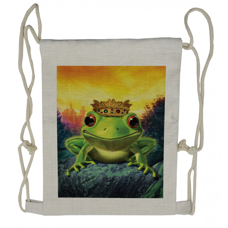 Frog Prince with Crown Drawstring Backpack