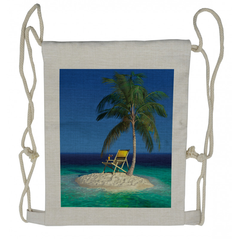 Chair Under a Palm Tree Drawstring Backpack