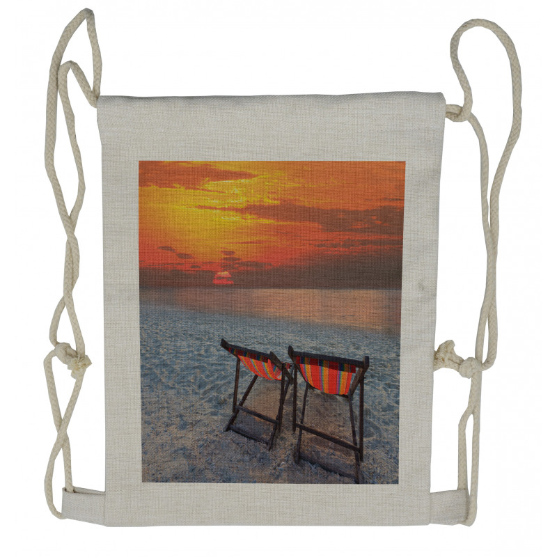 Beach with Colorful Sky Drawstring Backpack