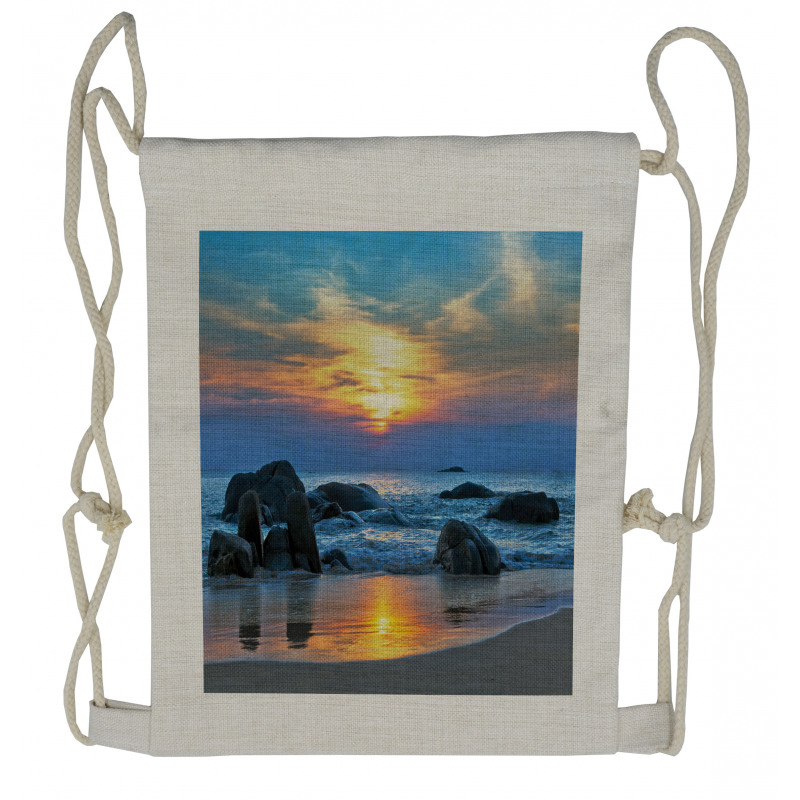 Sandy Peaceful Beach Drawstring Backpack