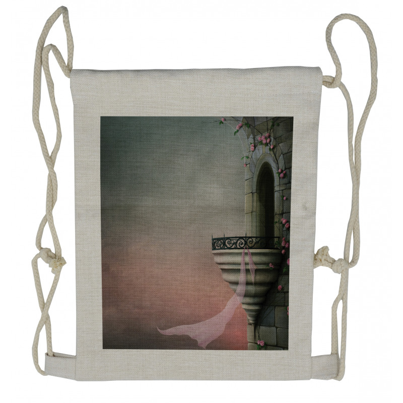 Old Medieval Tower Rose Drawstring Backpack