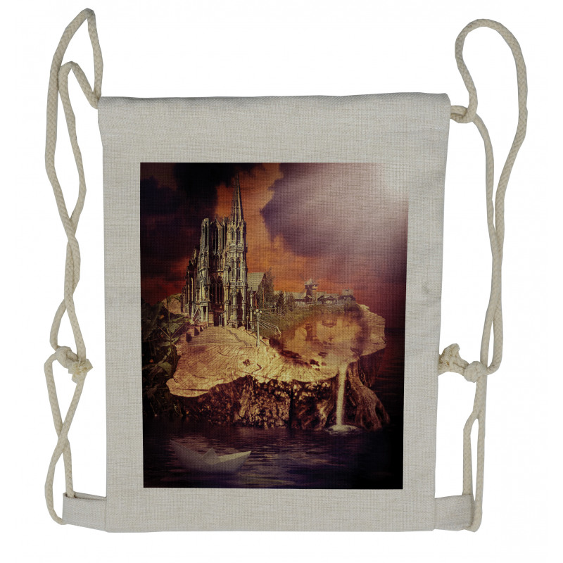 Fantasy Castle Village Drawstring Backpack