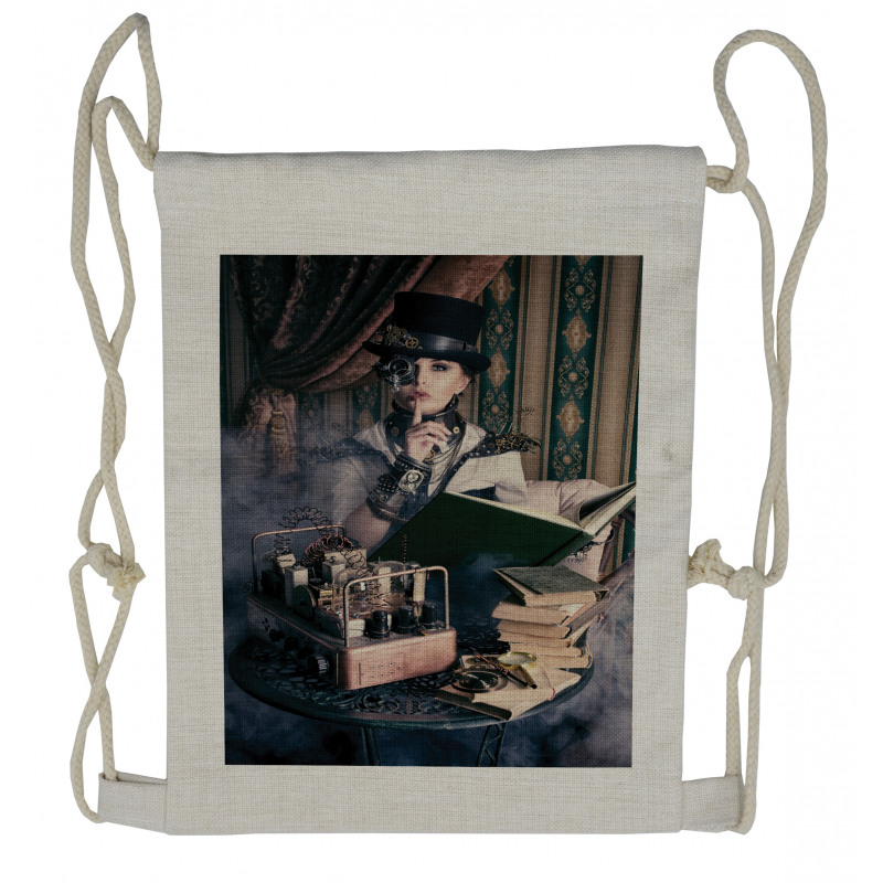 Steampunk Woman Vintage Drawstring Backpack