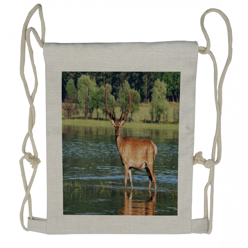 Mountain Animal in Water Drawstring Backpack