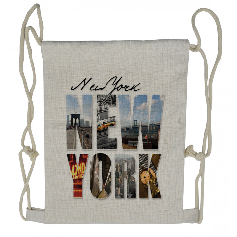 New York Collage Drawstring Backpack