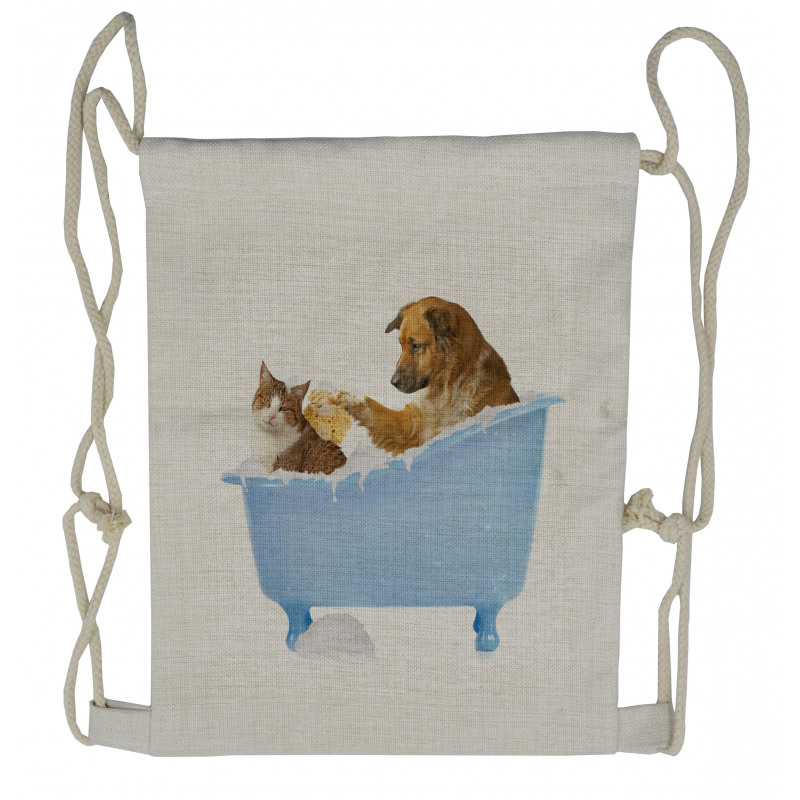 Dog and Cat in Bathtub Drawstring Backpack