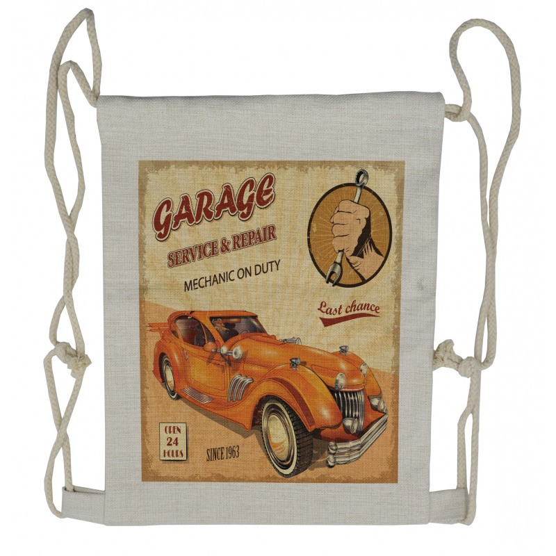 Engine and Mechanic Sign Drawstring Backpack