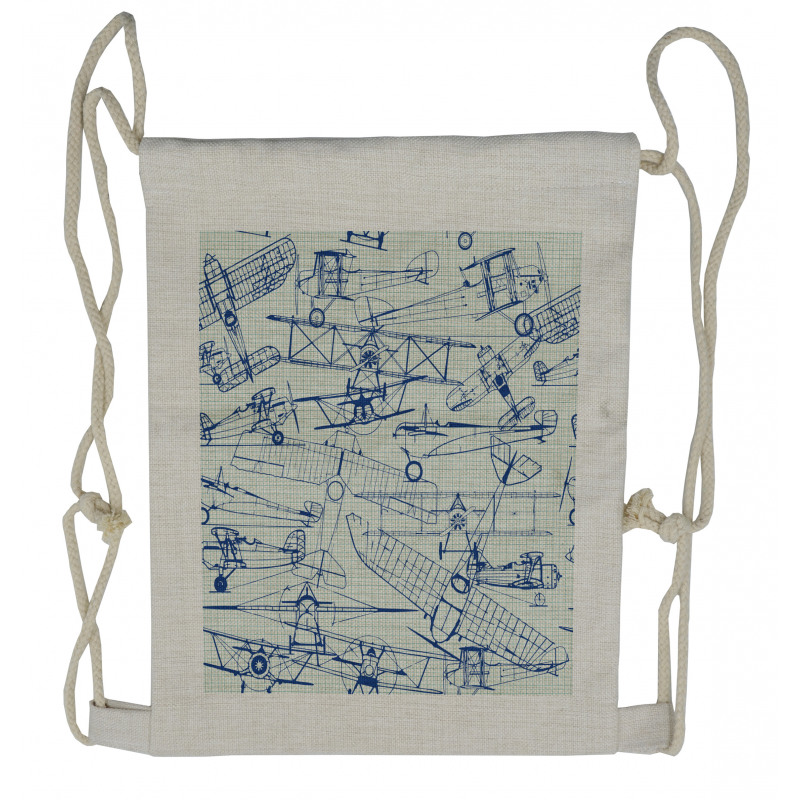 Old Airplane Drawing Drawstring Backpack