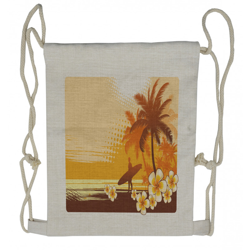 Surfer Tropical Landscape Drawstring Backpack