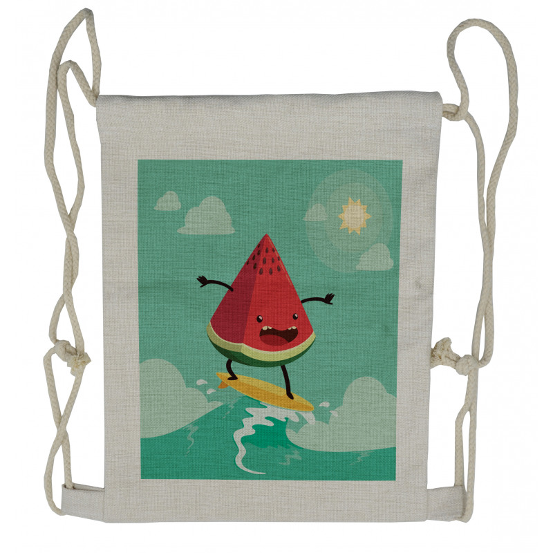 Watermelon on the Waves Drawstring Backpack