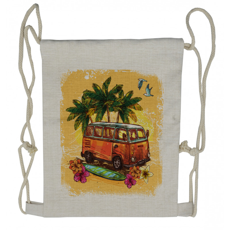 Hippie Old Exotic Bus Drawstring Backpack