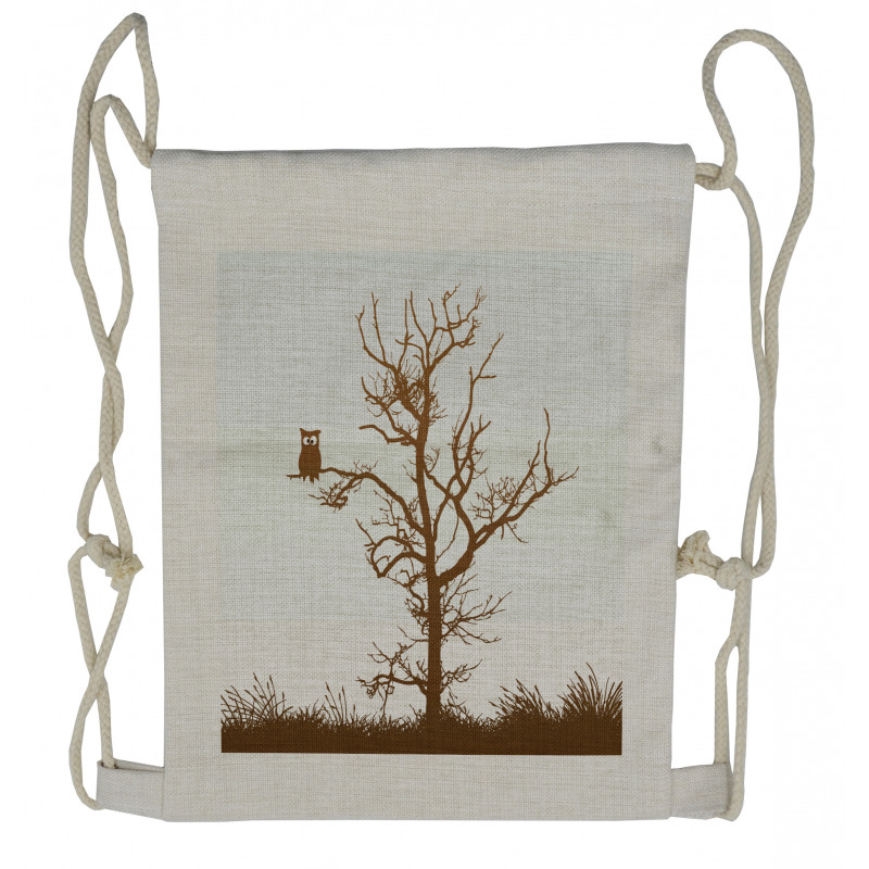 Owl Autumn Tree Branch Drawstring Backpack