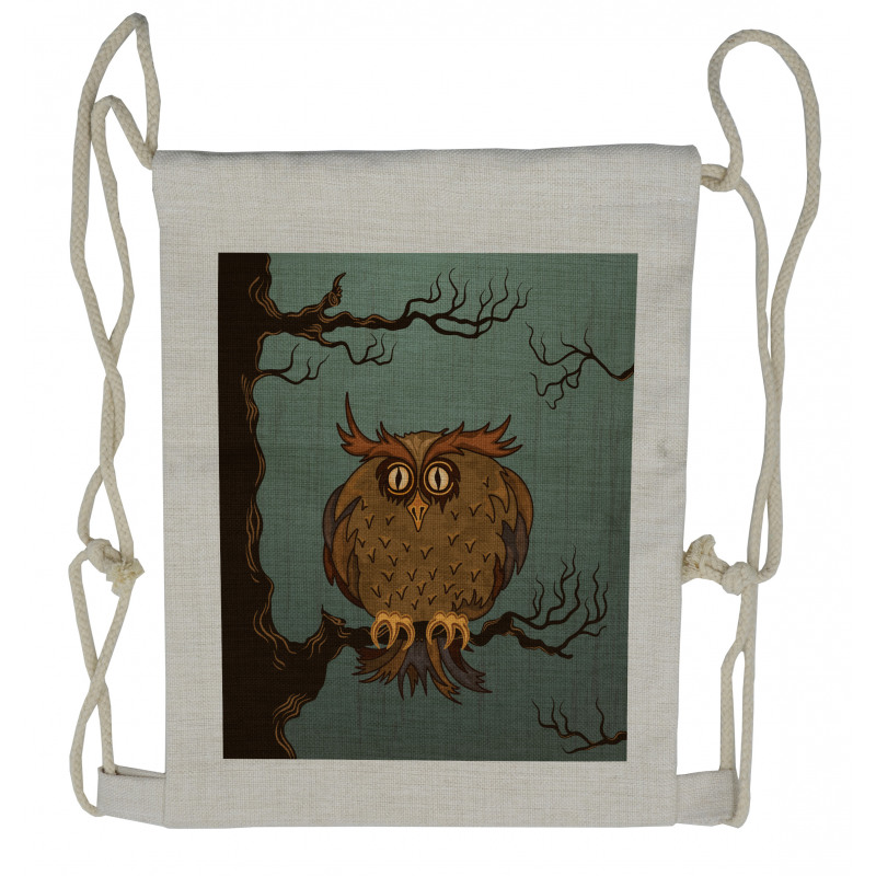 Tired Owl on Oak Tree Drawstring Backpack