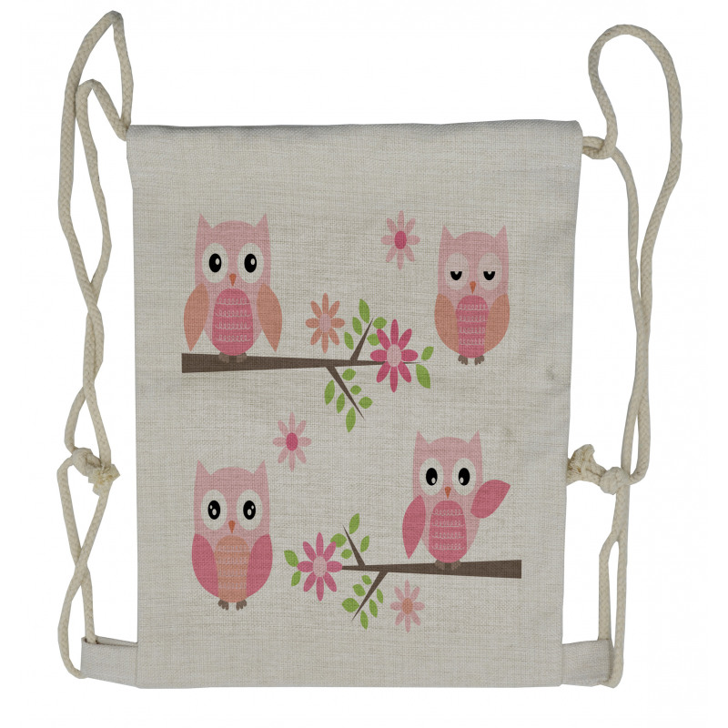 Spring Floral Baby Owls Drawstring Backpack