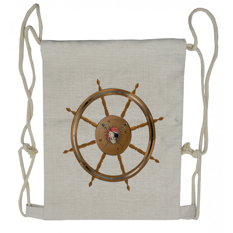 Pirate Sea Ship Wheel Drawstring Backpack