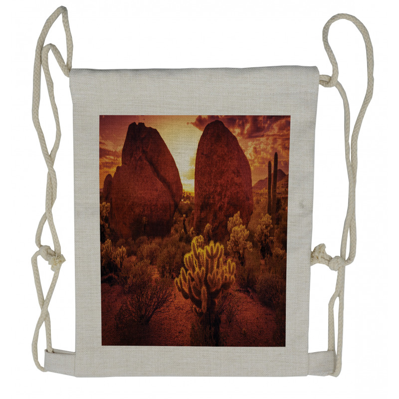 Cactus Rocks Desert Scenery Drawstring Backpack