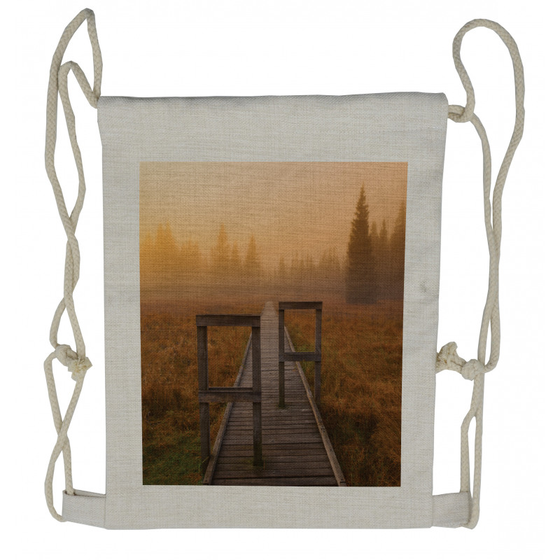 Foggy Day Fall Forest Drawstring Backpack