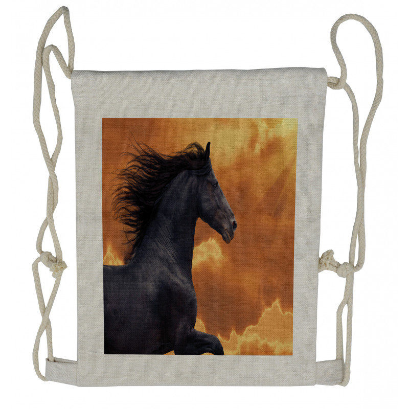 Galloping Friesian Horse Drawstring Backpack