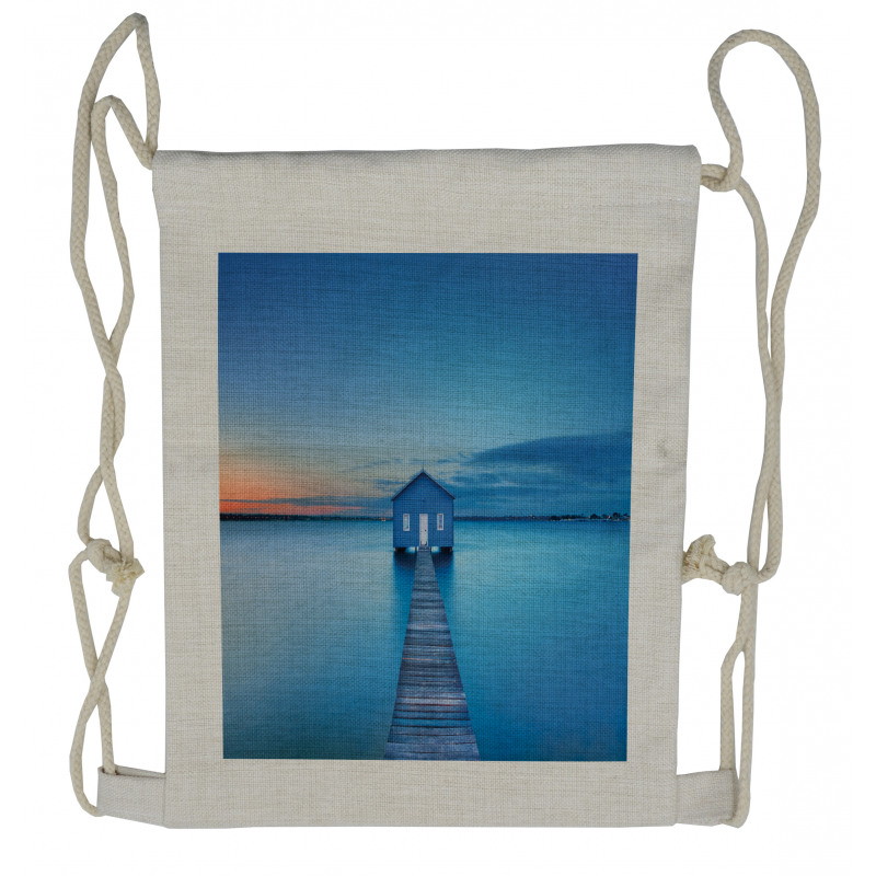 Sunrise Lakehouse Cabin Drawstring Backpack