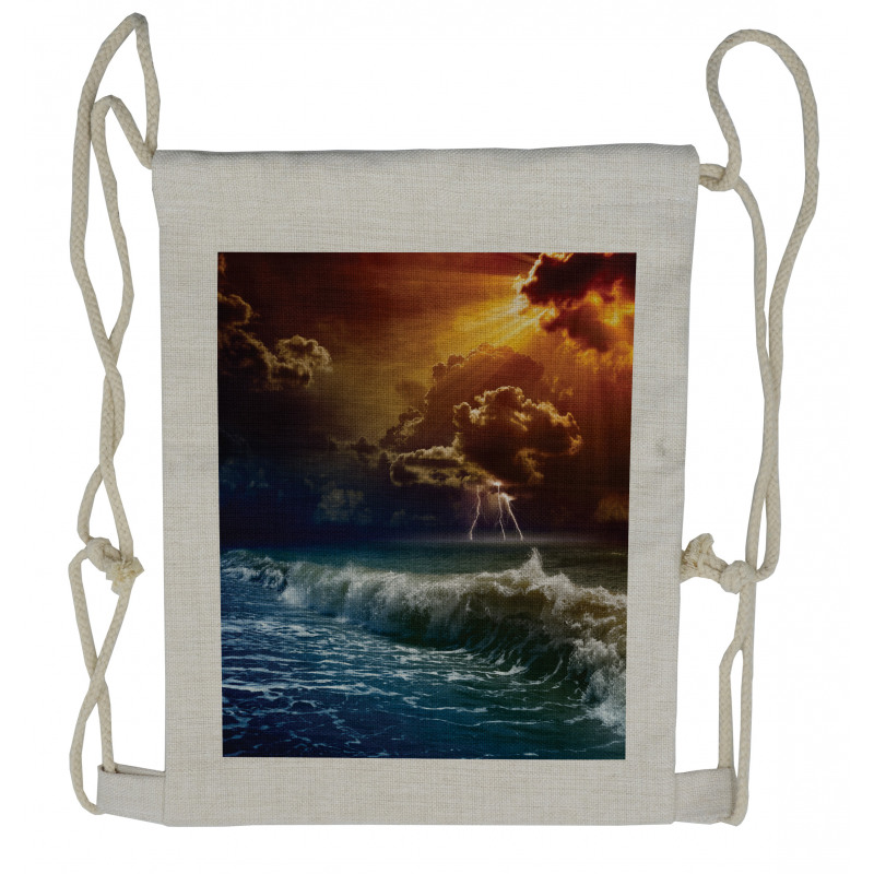 Ocean Wild Fire Waves Drawstring Backpack