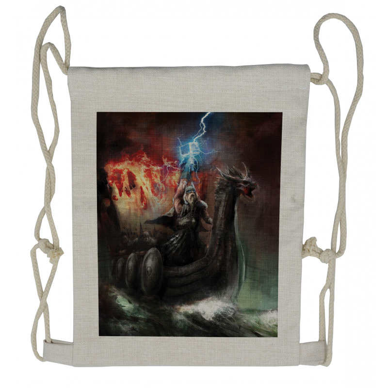 Vikings Boat Stormy Sea Drawstring Backpack