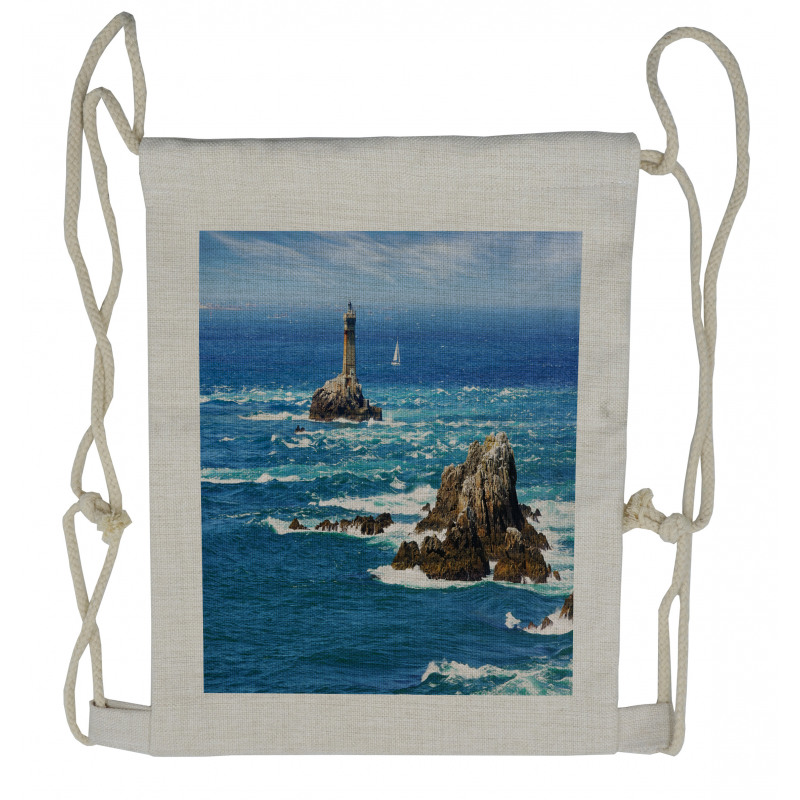 Daytime Wavy Rocky Sea Drawstring Backpack