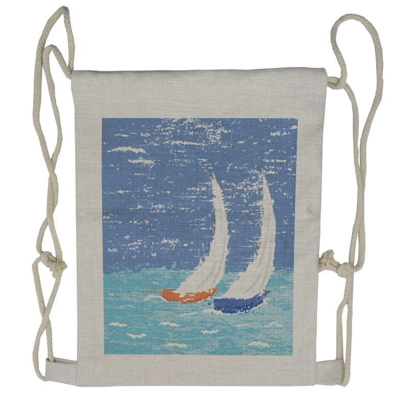 Grunge Sailboats Ocean Drawstring Backpack