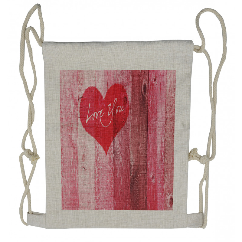 Heart on Wooden Board Drawstring Backpack